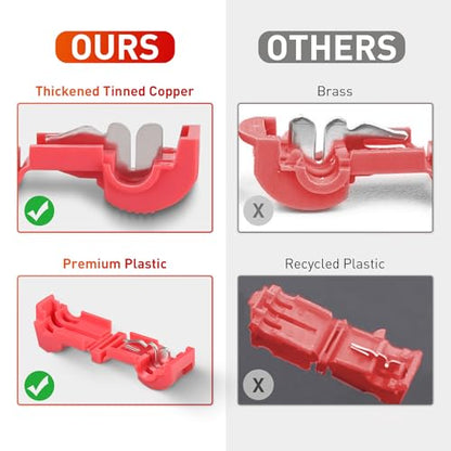 Nilight 120PCS/60 Pairs Quick Splice Disconnect Wire Terminals T-Tap Spade Connectors Red 22-16 AWG Male Female Fully Insulated Electrical Wire Crimp Self-Stripping Kit - size: 120Pcs 22-16AWG