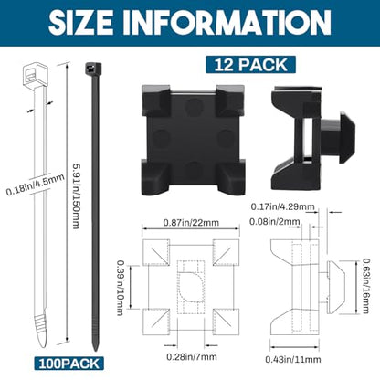 12316, 15 and 40 Series Nylon Cable Zip Tie Mounting Block Compatible with 8020 Cable Tie Mount for Wire Management(12 Set)