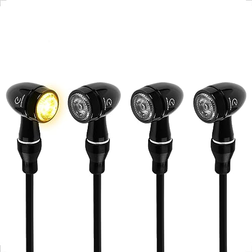 evermotor CNC Motorcycle Turn Signals Led Indicator Chrome, Mini Universal 12V Bullet Blinker Lights Aluminium Alloy Waterproof (Black-Amber Light, 4PCS) - color: Black-Amber Light, size: Yellow-4PCS-Aluminium