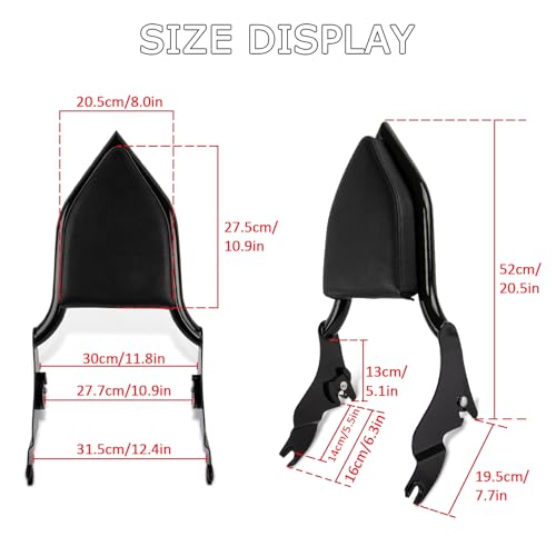Sissy Bar, PSLER Motorcycle Detachable Backrest Passenger Purpose Seat Back Pad Cushion Adjustable Freely Removable for Touring Street Glide Electra Glide Road Glide Road King 2009-2025
