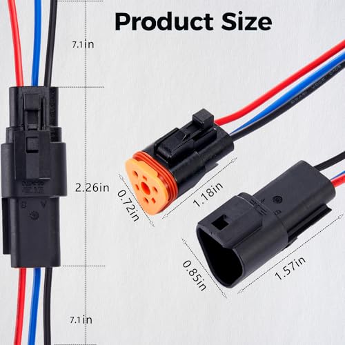 3 Pin Waterproof Connector,3 Wire Electrical Car Auto Connector,With 20CM 16AWG Long Male Female Plug Quick Disconnect Wire Connectors for Car Truck Motorcycle Marine Boat(5 Pairs Black) - size: DT 3P