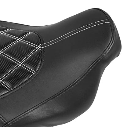 TCT-MOTORPARTS Low-Profile Driver Seat Front Solo Seat Fits for Harley Touring 2009-2023 Electra Street Road Glide CVO Road King White Stitching - color: Driver Seat White