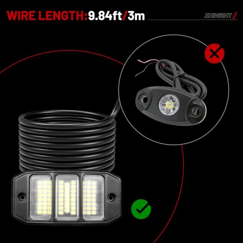 SHINIGHT 4PCS White Rock Lights, Super Bright Pure White 6000K Rock Lights for Trucks,72 SMD LED Chips Each Light,3M/9.84FT Extension Wires,Waterproof IP68 Underglow Lights for ATV UTV Cars Boats - size: 4 Pods