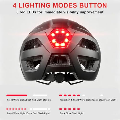 Bike Helmet, Helmets for Adults Men, Front and Back LED Lights Safe Certified MTB Road Bicycle Helmet with Adjustable Brim - color: Black, size: M (55-58cm)