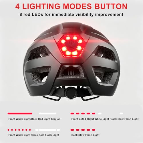 Bike Helmet, Helmets for Adults Men, Front and Back LED Lights Safe Certified MTB Road Bicycle Helmet with Adjustable Brim - color: Black, size: L (59-61cm)