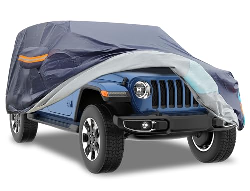 Car Cover Waterproof 4 Door, All Weather for Automobiles, Outdoor Full Exterior Cover Rain Sun UV Snowproof Protection with Zipper Cotton, Mirror Pocket for Jeep Covers Fits JK JL TJ YJ CJ - color: Blue, size: Jeep-4 doors