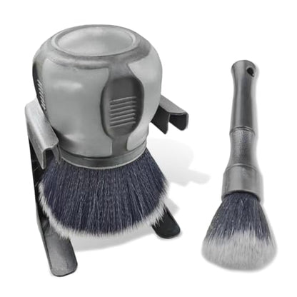 2PCS Car Detailing Brushes, Ultra Soft Bristles Dusting Brushes with Storage Rack, Curveball XL Synthetic Brushes, Covers Large Area Cleaning Tool for Inside or Outside Vehicles (Grey) - color: Grey