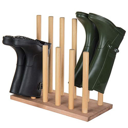 MyGift Natural Brown Wood Entryway Boot Rack Organizer Tall Boots Inverter Holder - Holds up to 6 Pairs - color: Natural Brown