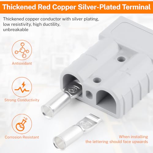 6 Pcs 50A-600V Battery Quick Connect/Disconnect, Compatible with Anderson Connector, 8-12 AWG Quick Jumper Cable Plug Connector Kit for Car/RV/Truck/Forklift Rescue Winch Trailer, Traction - size: 50A-600V-6PCS
