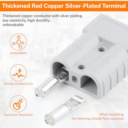 6 Pcs 50A-600V Battery Quick Connect/Disconnect, Compatible with Anderson Connector, 8-12 AWG Quick Jumper Cable Plug Connector Kit for Car/RV/Truck/Forklift Rescue Winch Trailer, Traction - size: 50A-600V-6PCS