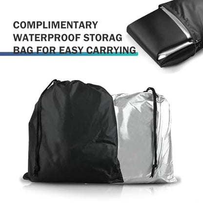 Motorcycle Cover, 190T Anti-scratch Waterproof Shield for All Seasons, Full Coverage Windproof Protector with Fixed Buckle Strap, Anti-theft Outdoor Accessory with Lock-holes (Black)
