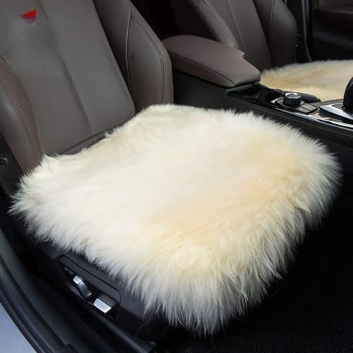 Winter Warmth: Universal Sheepskin Seat Cushion Cover - Natural Wool, for Cars, Trucks, SUVs & Vans - Cozy & Stylish Driving Companion Front Beige Yellow - color: Yellow Beige (Patchwork Style), size: Front Seat (18inch*18inch)