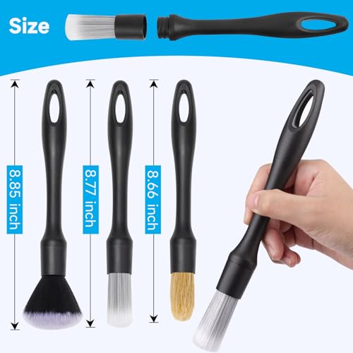 9 Pcs Car Detailing Brush Set No Scratch for Clean Interior or Exterior, Dashboard, Air Vent, Leather Seats, Emblems, Tires, Engine Bay (6 PCS Replacement Brush Head)