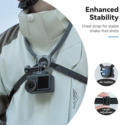 TELESIN Neck Mount SE 2.0 with Air Cushion, Adjustable Chest Strap and Neck Mount for Hands-Free POV Vlogging, for GoPro Hero 13/12/11/10/9, Insta X5/X4/X3/Ace Pro 2, Action 3/4/5 Pro 6, AKASO, etc. - style: Neck Mount Se 2.0 Gray