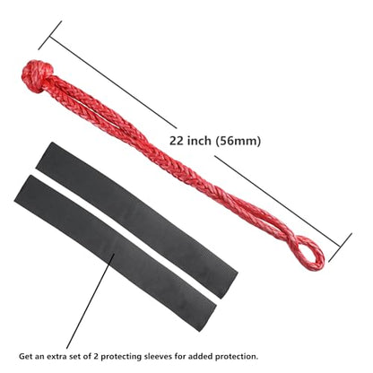 Ucreative 2Pcs Synthetic Soft Shackle 1/2 Inch x 22 Inch (56,000lbs Max Breaking Strength) with Extra Sleeves (Red) - color: Red