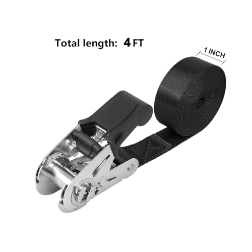 Ayaport Endless Ratchet Tie Down Straps Heavy Duty Cargo Tie Downs, 4FT Stainless Sturdy Nylon Black Strap Down Ratcheting Securing Straps, Tie-Down Motorcycles, Trailer Loads, Kayak (4pcs) - size: 1"x4'-4pcs-Stainless