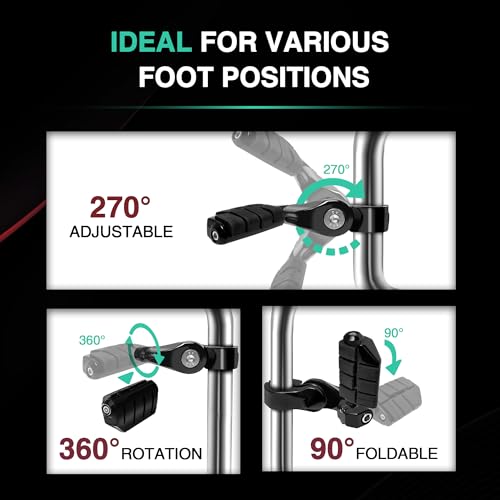Adjustable Motorcycle Short Armed Highway Pegs Footpegs Foot Rest For 1.25" Engine Guard Crash Bars Compatible with Harley Touring Street Glide Road King Electra Glide Softail Dyna