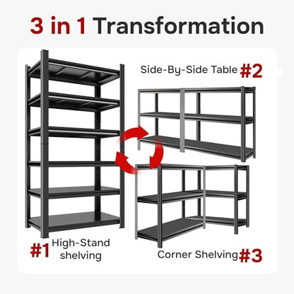 45"W Heavy Duty Shelving 6-Tier, Garage Storage Adjustable Shelf Rack, Metal Organizer Ideal for Pantry, Closet, Kitchen, Warehouse, 18 Inches Deep, Larage Storage Shelves, Black, 77.4"H - size: 6 Tier | 78" H x 45"W x 18"D