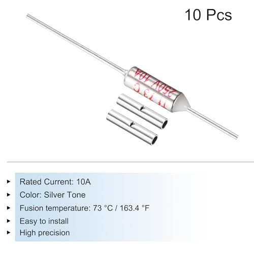 MECCANIXITY 10 Pcs Metal Temperature Thermal Fuse SF73 73C 163.4F 10A 250V Cutoff Thermal Fuse with 20 Pcs BN1.25 Bare Terminal Butt Connector - style: SF73