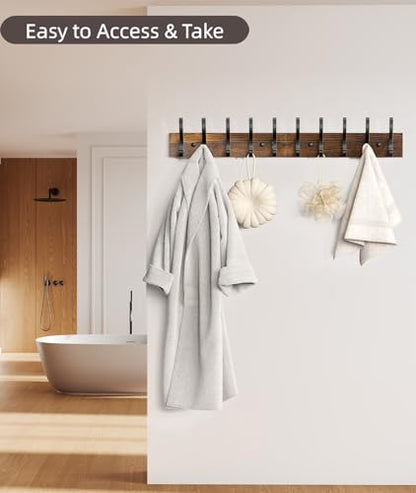 Optish 2 Pack Wooden Coat Rack Wall Mount, 16.1" Rustic Coat Hanger Hooks with 10 Double Hooks, Wall Coat Rack for Hat, Clothes, Bags, Jacket, Brown - color: Brown
