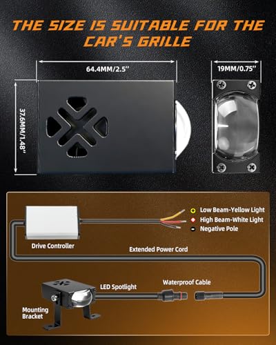 CO LIGHT 4Pcs Low Profile LED Grille Lights with Lens, Dual Color White & Yellow Hi-Lo Beam, Strobe Auxiliary Fog Lights, 12V-24V Offroad Lamps for Truck Pickup SUV ATV UTV - size: 2pcs