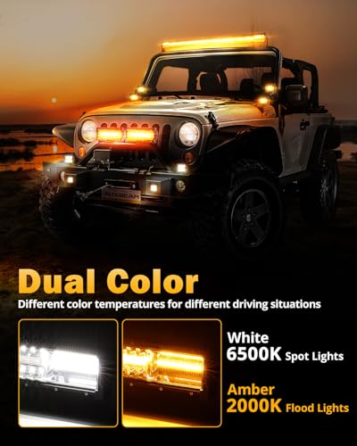 Auxbeam 6 Modes Amber White Series 22Inch 120W LED Light Bar Dual Color Strobe Light Spot Flood Combo Flashing Warning Signal Off-Road Lighting for 4x4 SUV UTV ATV Trucks - color: 22"