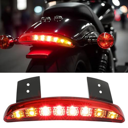 Rich Choices Motorcycle Chopped Rear Fender Edge LED Brake License Plate Tail Light Stop Running Light Turn Signal Lamp for Harley Sportster XL883N 1200N XL1200V XL1200X (Red Lens) - color: Red Lens#1