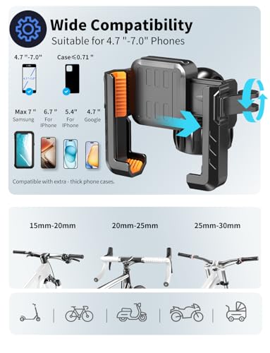 Bike Phone Holder, Motorcycle Phone Mount [No Block Camera] [Anti-Shake Design] [Silicone Wrapped] Handlebar Cell Phone Mount for Bike/Scooter/ATV, Fits iPhone 17/16/15/14/13 Pro Max & 4.7"-7" Phones