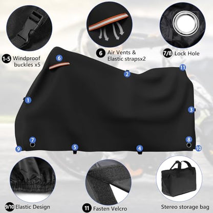 STARTWO Motorcycle Covers with Side Box Waterproof Outdoor for Harley Davidson Touring Models Road King,Road Glide,CVO Street Glide,Low Rider-ST,Electra Glide, and Most Motorcycles 108"x43"x55" Black - size: Side Box