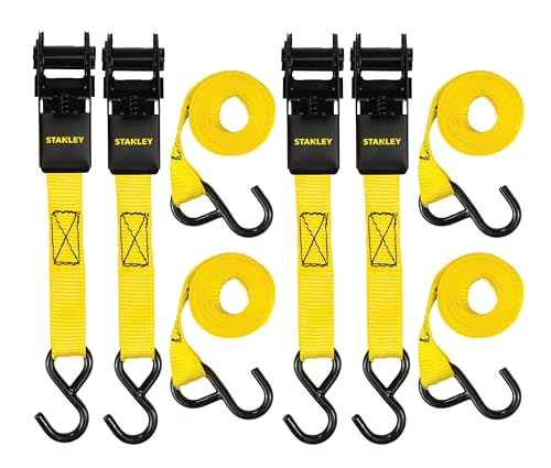 STANLEY S9500 Black/Yellow 1" x 10' Ratchet Straps - Light Cargo (300 lb Working Load / 900 lb Break Strength),4 Count (Pack of 6) - size: 1" x 10' (Pack of 6)