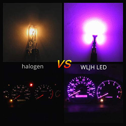 WLJH 40 Pack T5 T10 LED Bulbs with Sockets, Non Polarity Plug and Play, 300 Lumen Dimmable,for Dash Gauge Cluster Interior Dome Map Trunk Cargo and License Plate Lights, Fits 74 2721 194 168, Pink - color: Pink