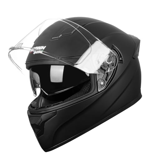 F-700 Full Face Motorcycle Helmet for Adults, DOT FMVSS 218 Certified Street Bike Helmet with Tinted Shield, Clear Replacement Visor and Removable Liner - color: Matt Black