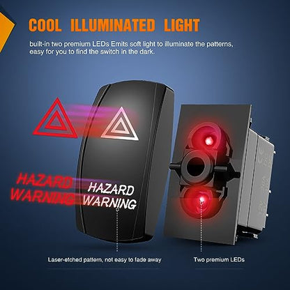 Nilight Hazard Warning Rocker Switch 5 Pin Laser On Off SPST switches 20A/12V 10A/24V Red LED Light Emergency w/Jumper Wires Set for Cars Trucks Boats ATVs UTVs RVs - size: HAZARD WARNING