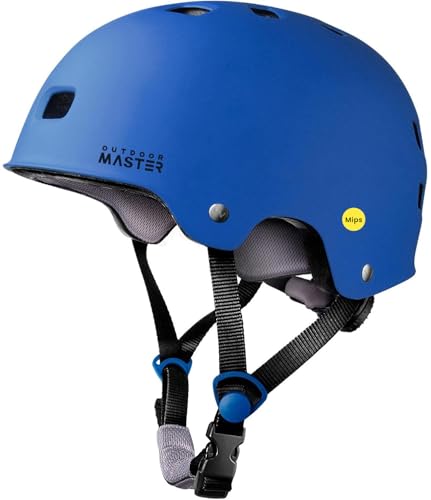 OutdoorMaster MIPS Skateboard Cycling Helmet for Adults - Lightweight, Ventilated Multi-Sport Helmet with Two Removable Liners for Scooter, Roller Skating, Inline Skating, Rollerblading - color: Navy, size: Medium
