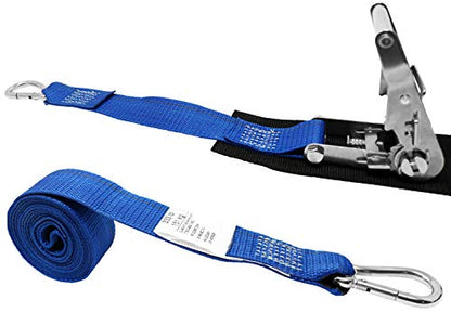 1.5 Inch Stainless Steel Ratchet Strap with Protective Pad Under Buckle, Stainless Steel Carabiner Clip with Grommet On Both Ends, Total Strap Length 10 Ft. - color: Dark Blue