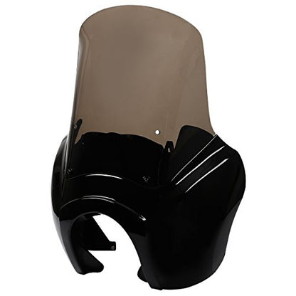 Green-L Front Upper Fairing with 15" Windshield Fit for Harley Dyna Low Rider T-Sport Fat Street Bob - color: Gloss Black Fairing w/ Smoked Windshield