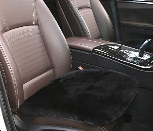 Authentic Sheepskin Car Seat Cushions,Soft Breathable Short Wool Auto Seat Covers Universal Fit for Cars,Chairs Sofa Comfortable and Anti-Slip Front(Black) - color: Black, size: Front Seat(19.3inch*19.3inch)