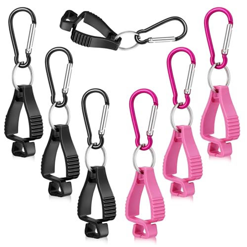 Jetec 6 Pcs Glove Clips for Work Glove Holder Grabber Safety Clips for Construction Work Accessories Helmets Hanger Clamp - color: Black,pink