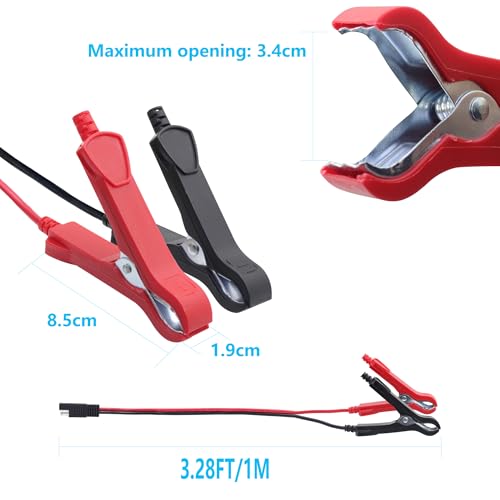 ‎LANMINGLEL SAE to Battery Alligator Clip,14AWG 12V 24V Battery Crocodile Clip to SAE Connector Extension Cable with Polarity Reverse Adapter for Motorcycles,Car,Solar Power Charging (1M) B - size: 1M, style: SAE to Battery Alligator Clip B