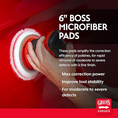 Griot's Garage BOSS 6.5” Microfiber Pads for Car Polishing and Detailing, Buffing Pads for Moderate and Severe Scratch Removal, Set of 2 - size: 6.5 Inch Pads (Set of 2)