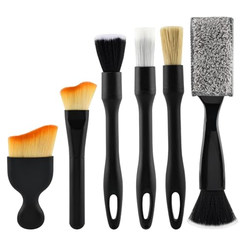 6PCS Car Interior Detailing Brush Set, Ultra Soft Boars Bristle Detailing Brushes for Cleaning Interior or Exterior, Emblem, Wheels, Air Vent, Leather Seats, Car Accessories for Truck, SUV