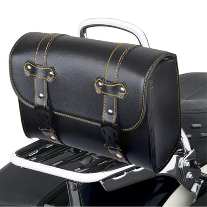 Goldfire Motorcycle Fork Bag Handlebar Tool Pouch Sissy Bar Roll Bags with 2 Extra Strength Straps PU Leather Organizers (Black-yellow Line) - color: Black-yellow line