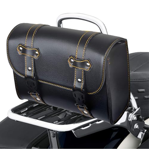 Goldfire Motorcycle Fork Bag Handlebar Tool Pouch Sissy Bar Roll Bags with 2 Extra Strength Straps PU Leather Organizers (Black-yellow Line) - color: Black-yellow line