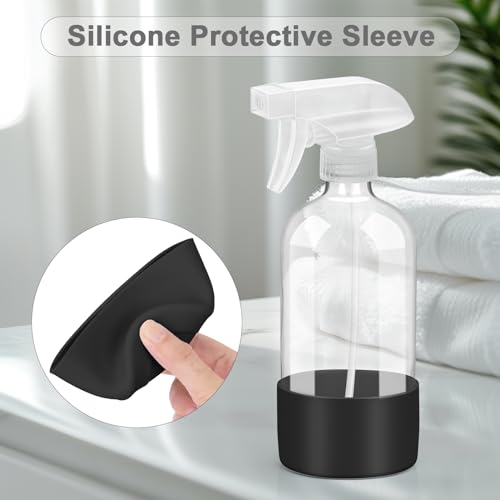 Worldgsb 2 Pack Glass Spray Bottles with Silicone Sleeve, 16 oz Empty Refillable Containers with Adjustable Spray Nozzles, Spray Bottles for Hair, Cleaning Solutions and Plants Black - color: Black