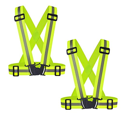 2 pcs Reflective Vest, Adjustable High Visibility Reflective Safety Straps Gear for Run, Cycling,Pet Walking - color: Yellow