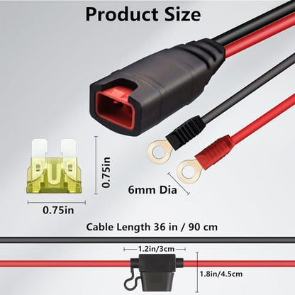 16AWG 3FT Charger Cable, Wire Harness Compatible with NOCO GC002 X-Connect M6 (1/4in) Eyelet Terminal Connector Accessory Genius Smart Battery Chargers