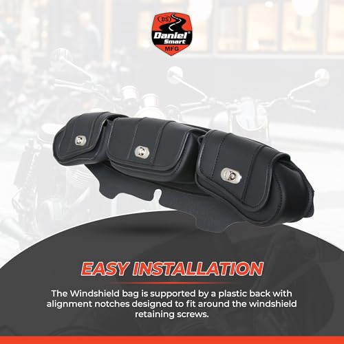 Daniel Smart Motorcycle Windshield Bag for Harley Touring 1996-2013, 3-Pocket Waterproof Windscreen Bag Compatible with Electra Glide, Street Glide FLHX FLH, Trike Models (3-Pockets with Twist Lock) - style: 3-pockets With Twist Lock