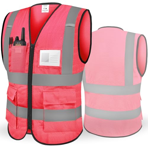 TICONN Reflective Safety Vest High Visibility Class II Mesh Vest for Women & Men Meets ANSI Standards - color: Pink, size: X-Large