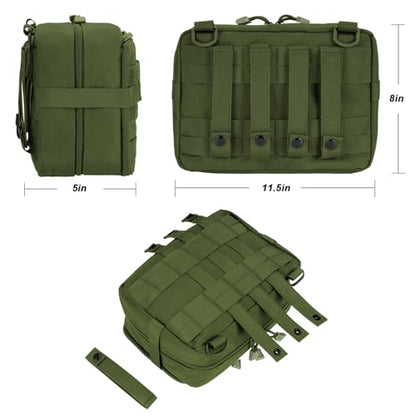 Jueachy Tactical Molle Pouch Large Admin Bag Utility Tool Pouches Molle Attachment EDC Pouches Expandable Molle Accessories Organizer Medical Pocket U.S.A Patch Included - color: Green