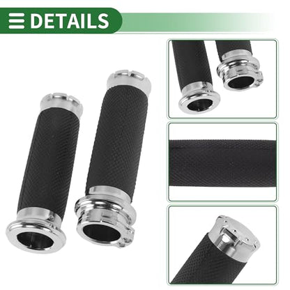 0.98"x0.98" Universal Motorcycle Hand Grips Cover Non Slip Aluminum Rubber Handlebar Grips for Motorcycle Scooter Bicycle Black Silver Tone 1 Pair - color: Black +Silver Tone